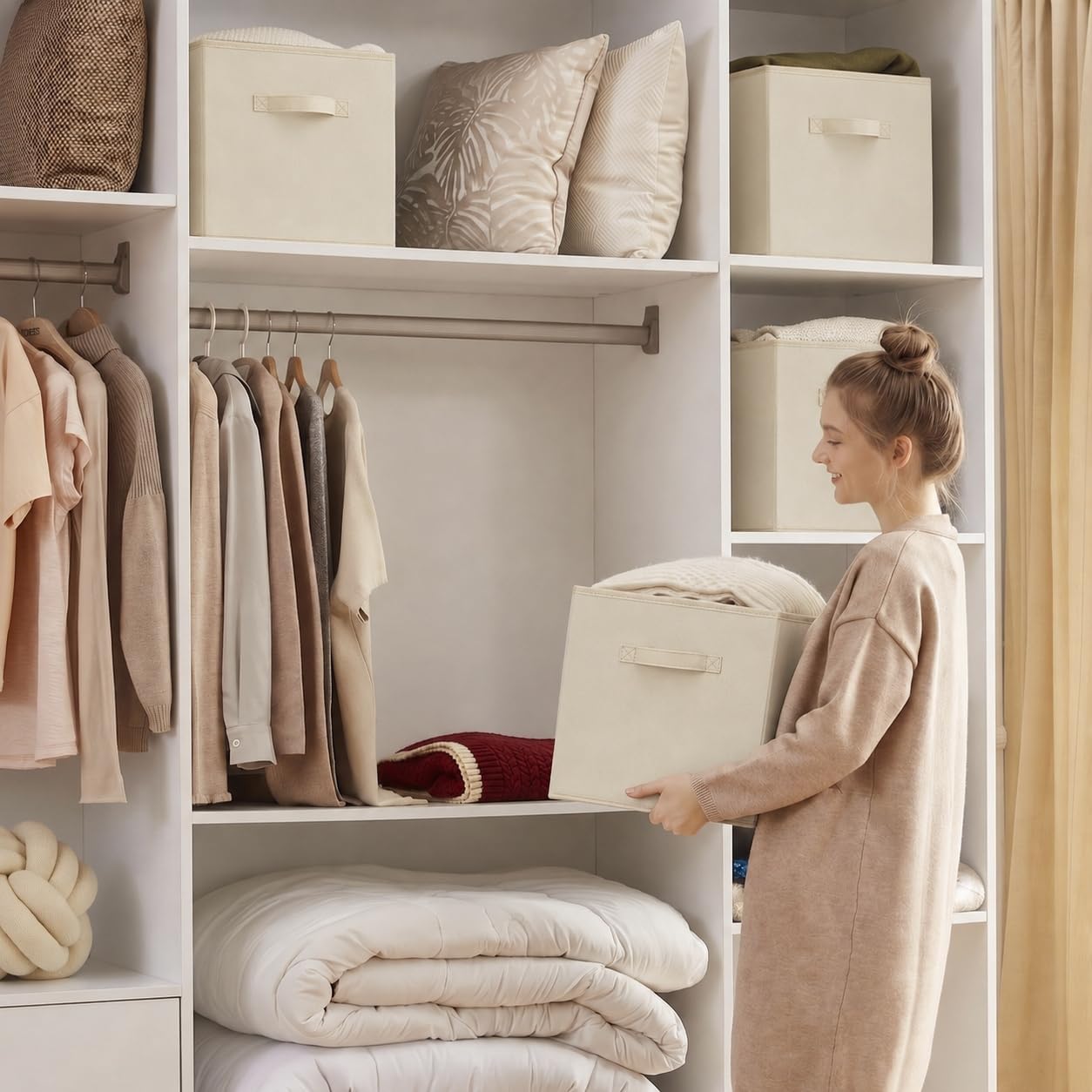 Detalle de Lifewit LHLF230211KHC vikbara förvaringskorgar, 18 liter, 6-pack beige