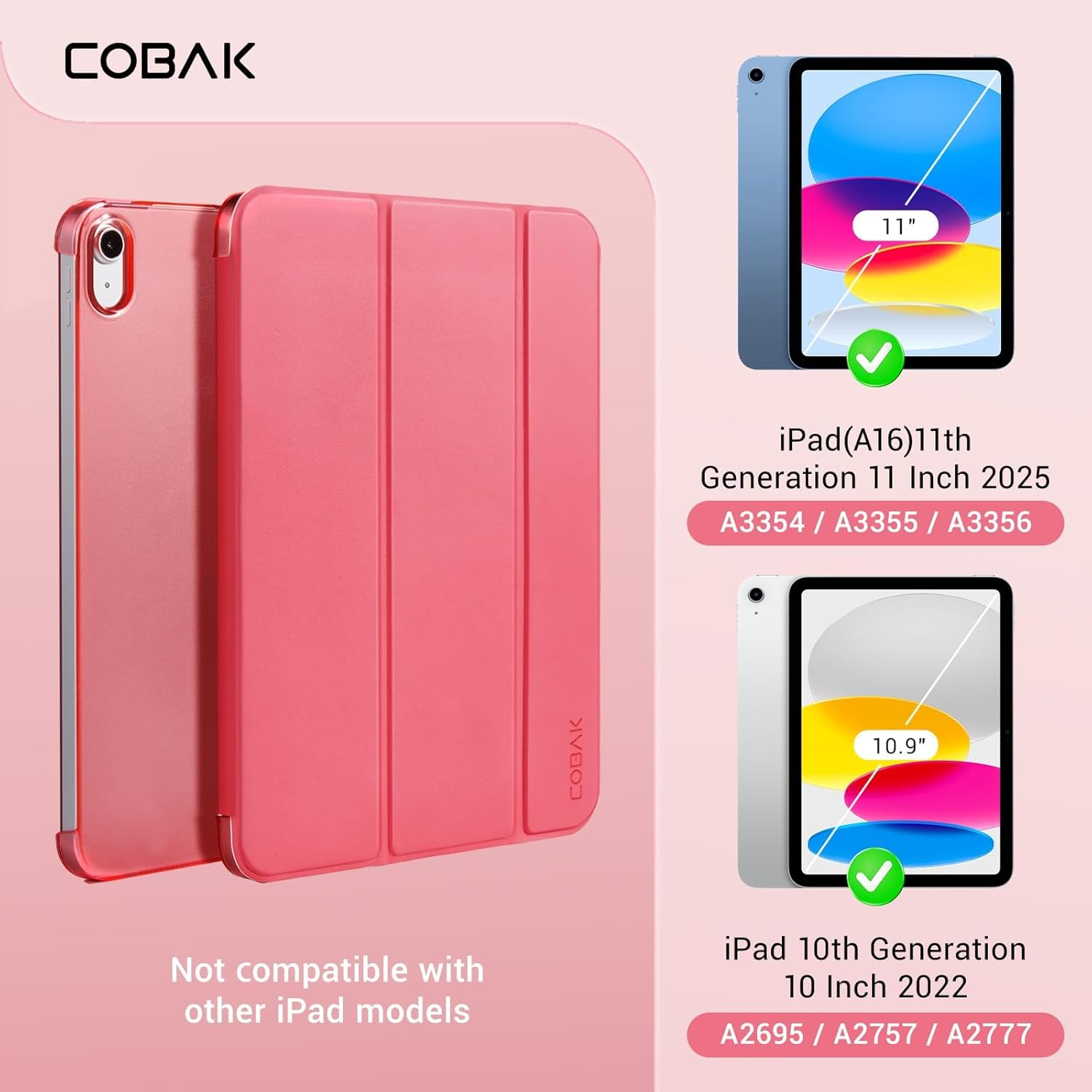 Detalle de CoBak Case for iPad (A16 11th Gen 2025) and iPad 10th Gen 2022 with Trifold Stand