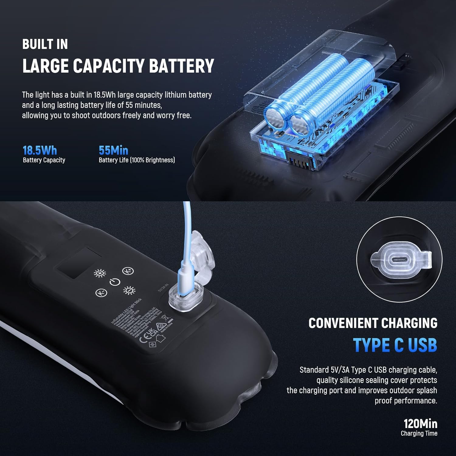 Thumbnail 6 de NEEWER 21W Handheld LED Tube Light (GC21B) – 90cm inflatable bi-colour tube with 2500mAh battery