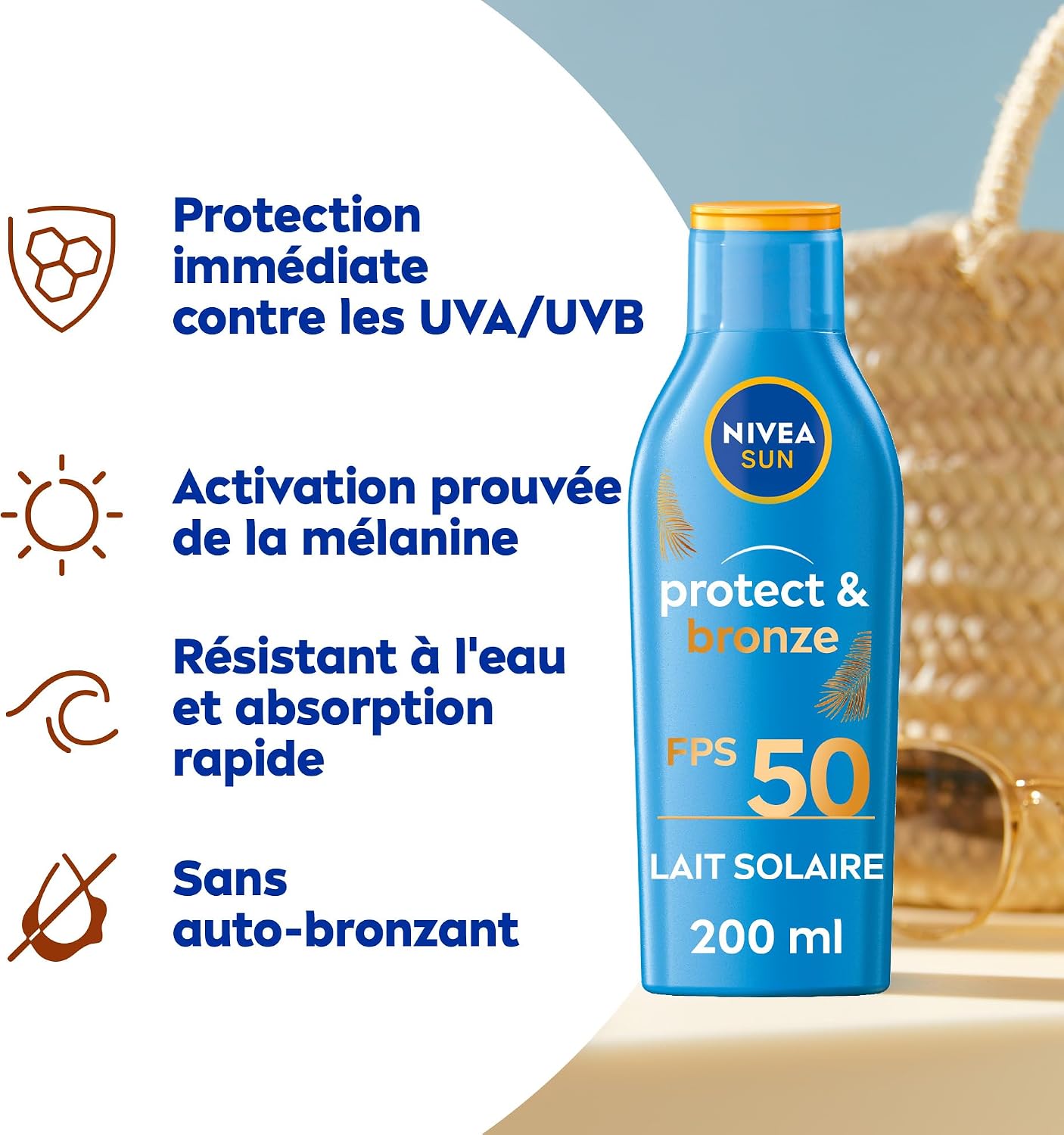 Detalle 2 de NIVEA SUN Lait solaire activateur de bronzage Protect & Bronze FPS 50 – 200 ml