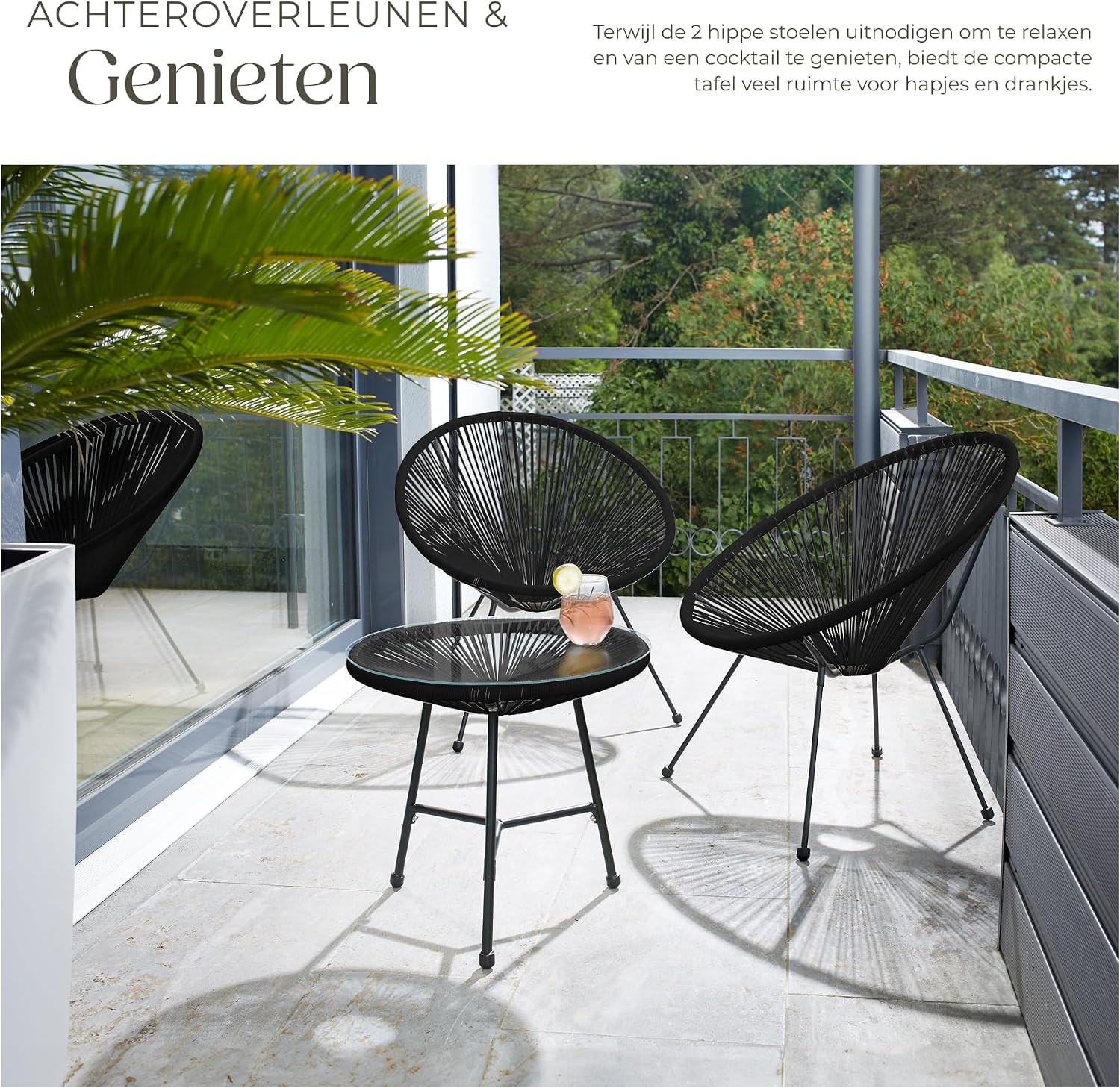 Detalle 2 de tectake 404410 Santana bistroset met 2 Acapulco-stoelen en tafel, zwart