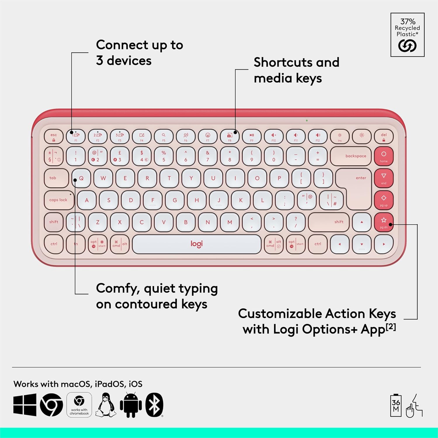 Thumbnail 5 de Logitech POP ICON KEYS Wireless Bluetooth Keyboard (QWERTY UK, Rose) with Programmable Action Keys