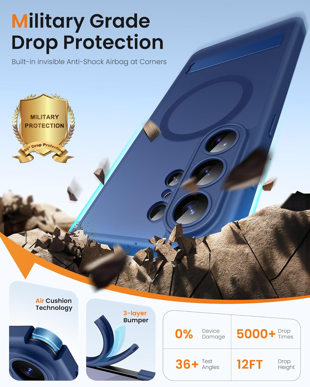 Thumbnail 4 de SIXBOX Rugged MagSafe-Compatible Case with Stand for Samsung Galaxy S26 Ultra (Blue)