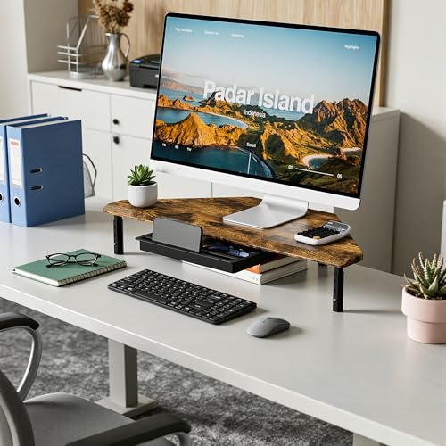 Thumbnail 6 de ETHU Triangle Corner Monitor Stand Riser with Drawer in Walnut