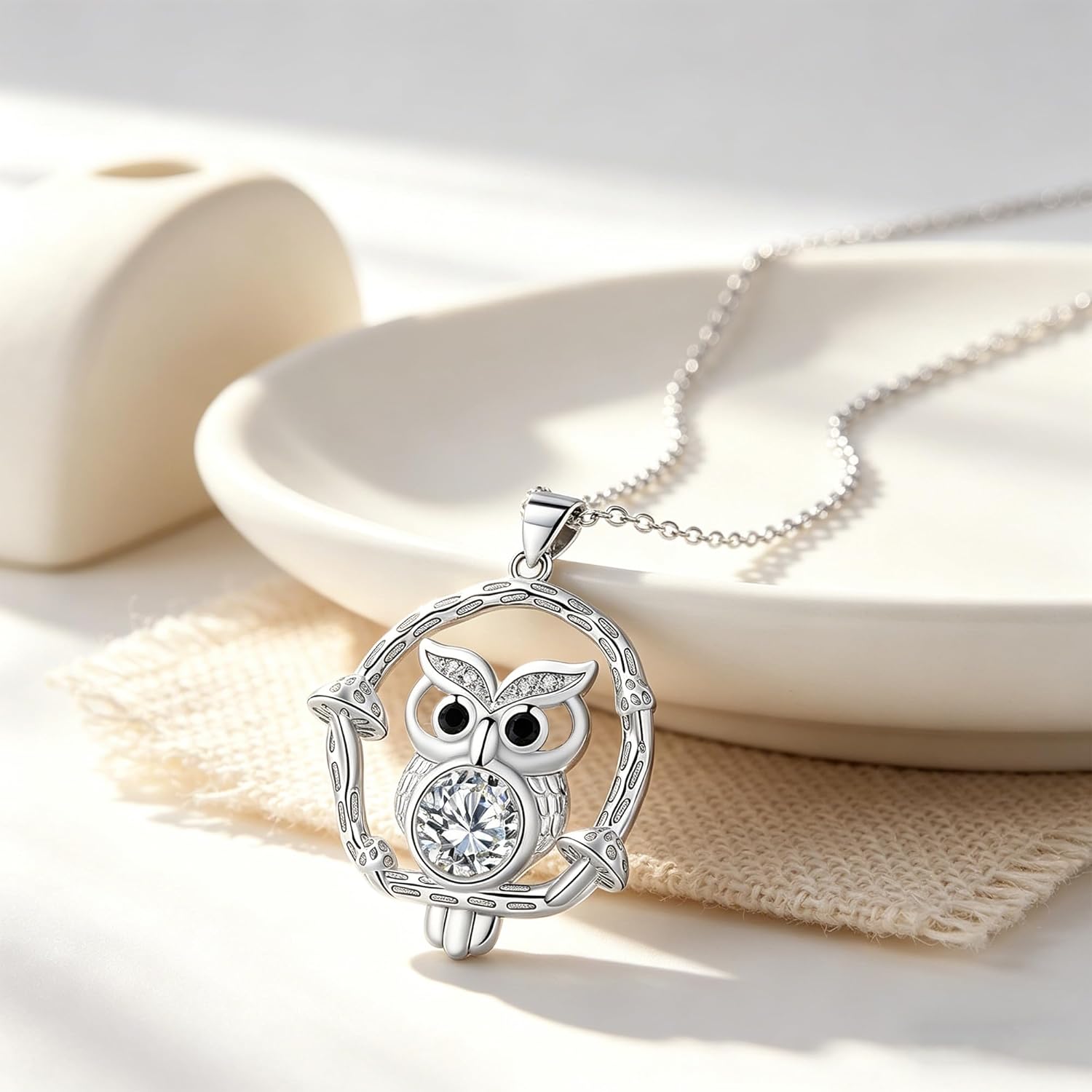 Detalle 2 de Hifeeled Halskette Damen aus 925er Sterling Silber – Eulenanhänger mit Zirkonia, verstellbare Kette