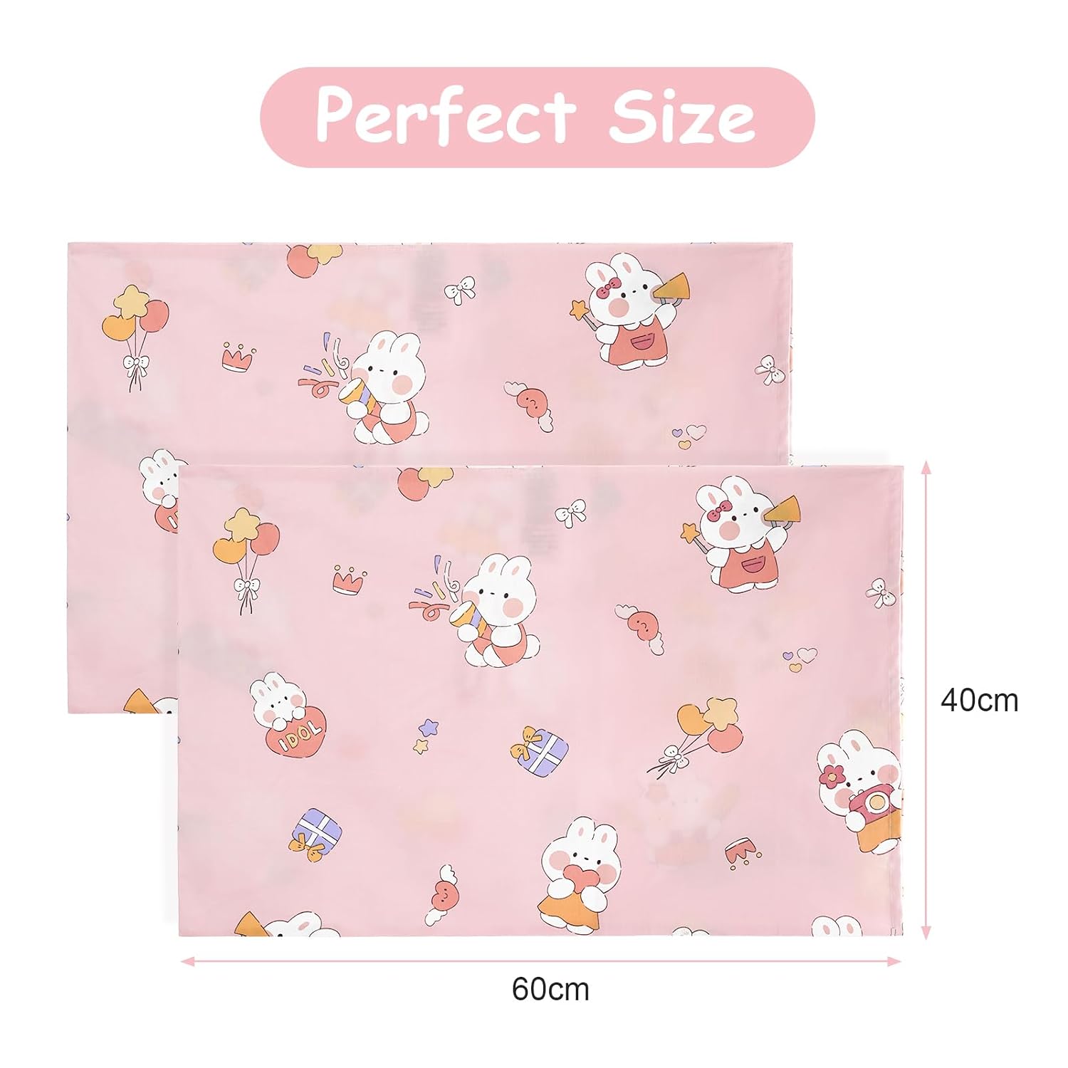 Thumbnail 1 de Vicloon Kinder Kissenbezug (2er-Set) für Baby-Kopfkissen 40x60 cm, Baumwolle, rosa Hasestil
