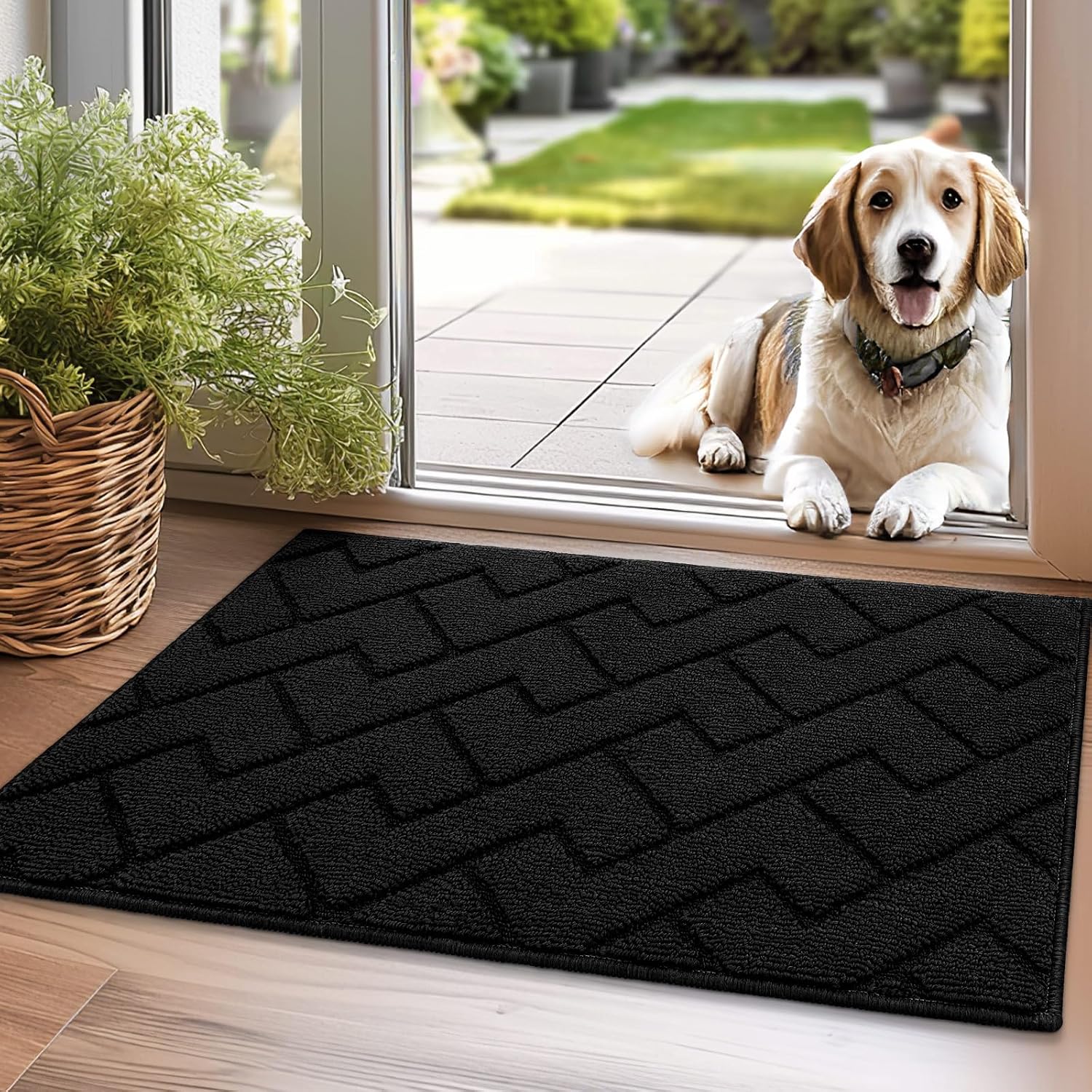 Biscpro Fußmatte Schwarz 50x80 cm für Innen & Außen – waschbar, wasserdicht, rutschfest
