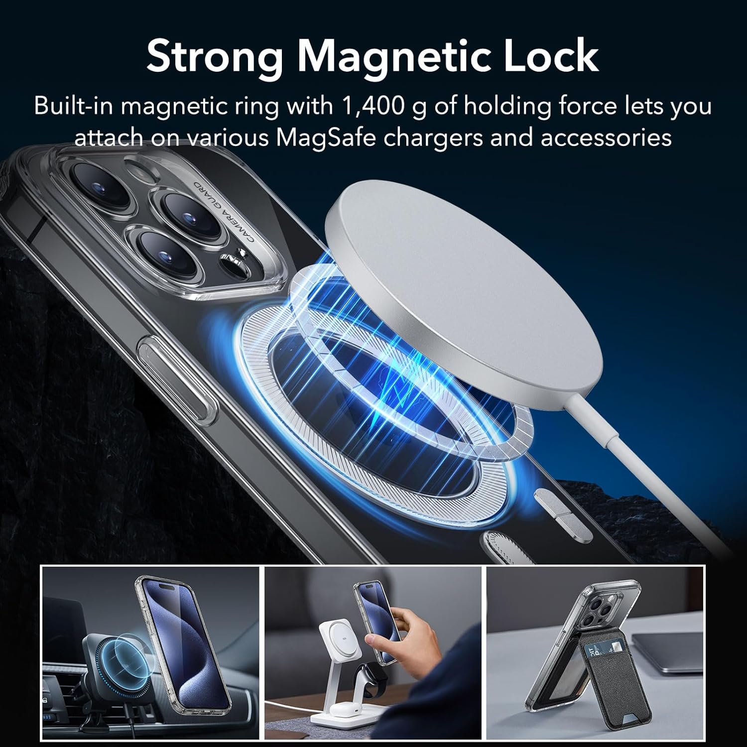 Thumbnail 4 de ESR Coque transparente pour iPhone 15 Pro – MagSafe, protection militaire et design fin