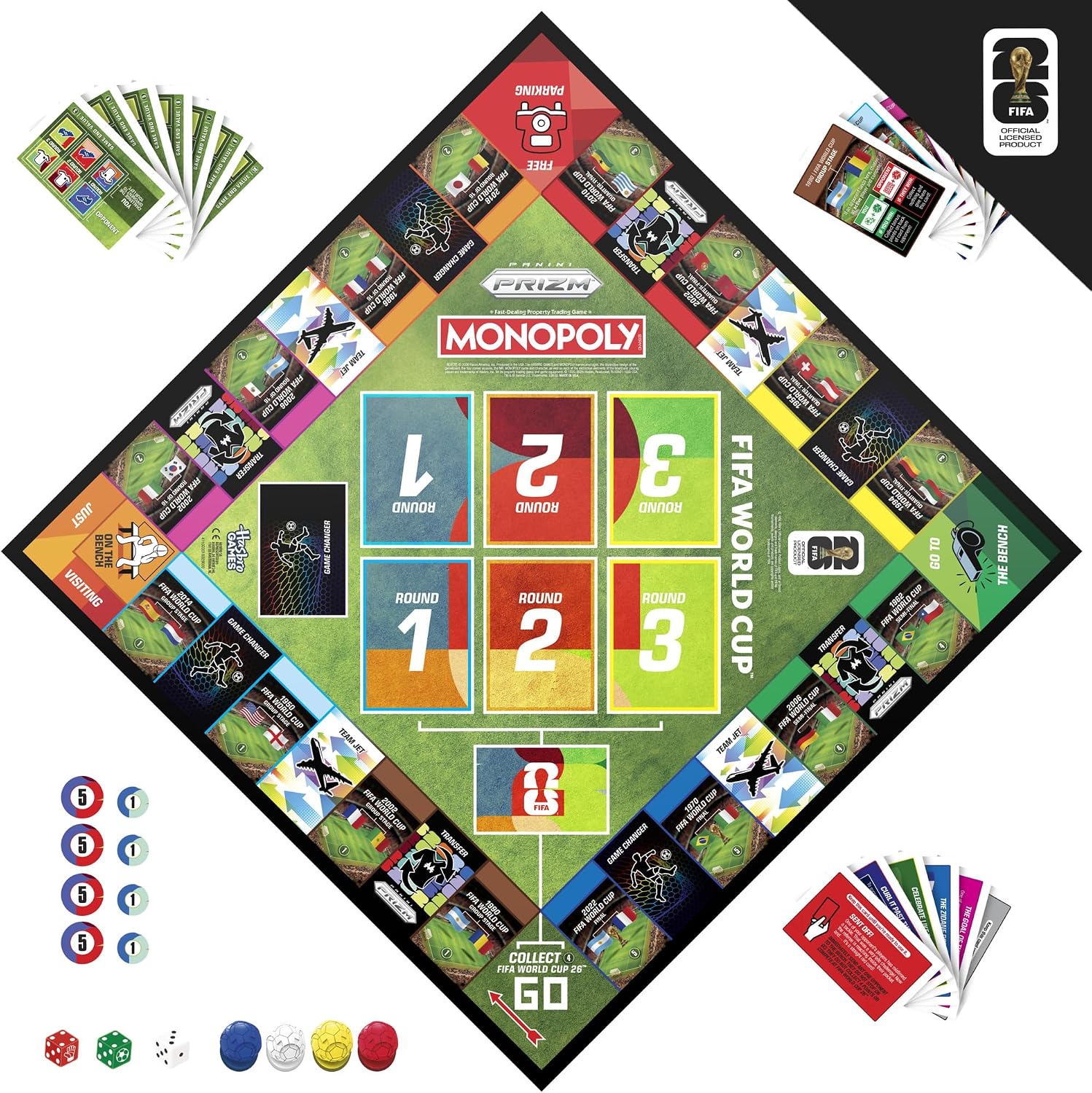 Detalle de Monopoly Panini Prizm: FIFA World Cup Game – Board Game with Panini Prizm 2026 Cards