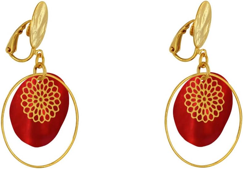 Thumbnail 2 de LES POULETTES BIJOUX Orecchini Clip dorati con cerchio e pastiglia di madreperla