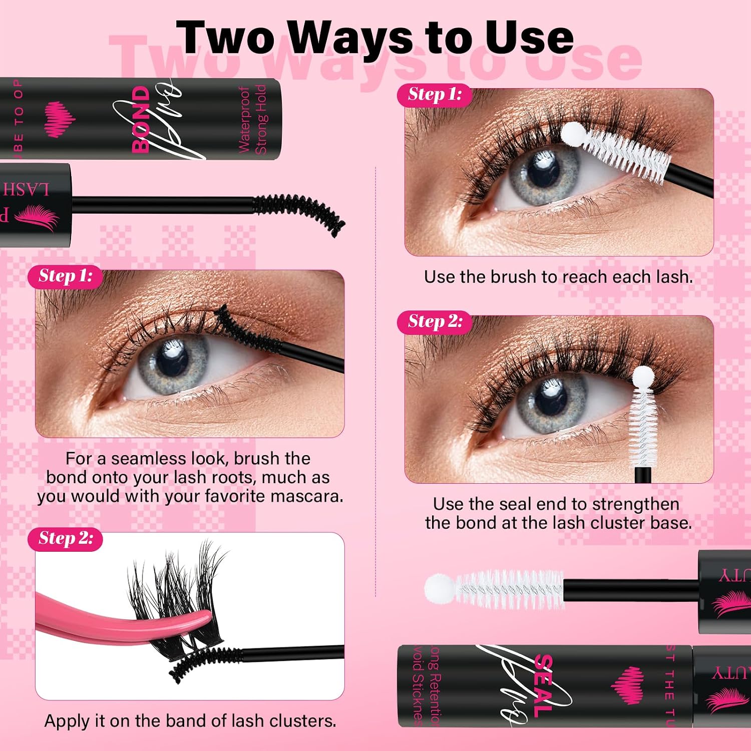 Detalle de PRO LASHBEAUTY Eyelash Glue Lash Bond and Seal Cluster Lash Glue & Seal – 5 ml + 5 ml, schwarz bindend + klare Versiegelung