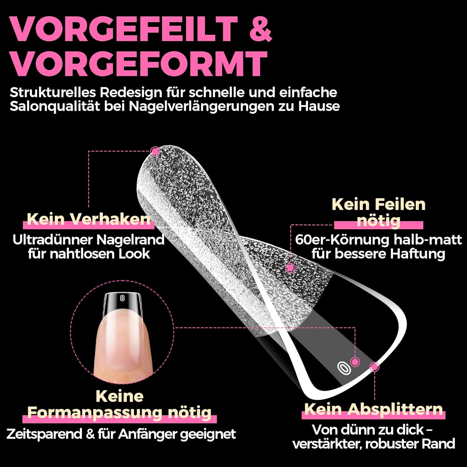 Thumbnail 3 de UNA GELLA Nail Tips – 504 Stück Soft-Gel Short Square Nageltips für Gel, Acryl und Dip-Powder