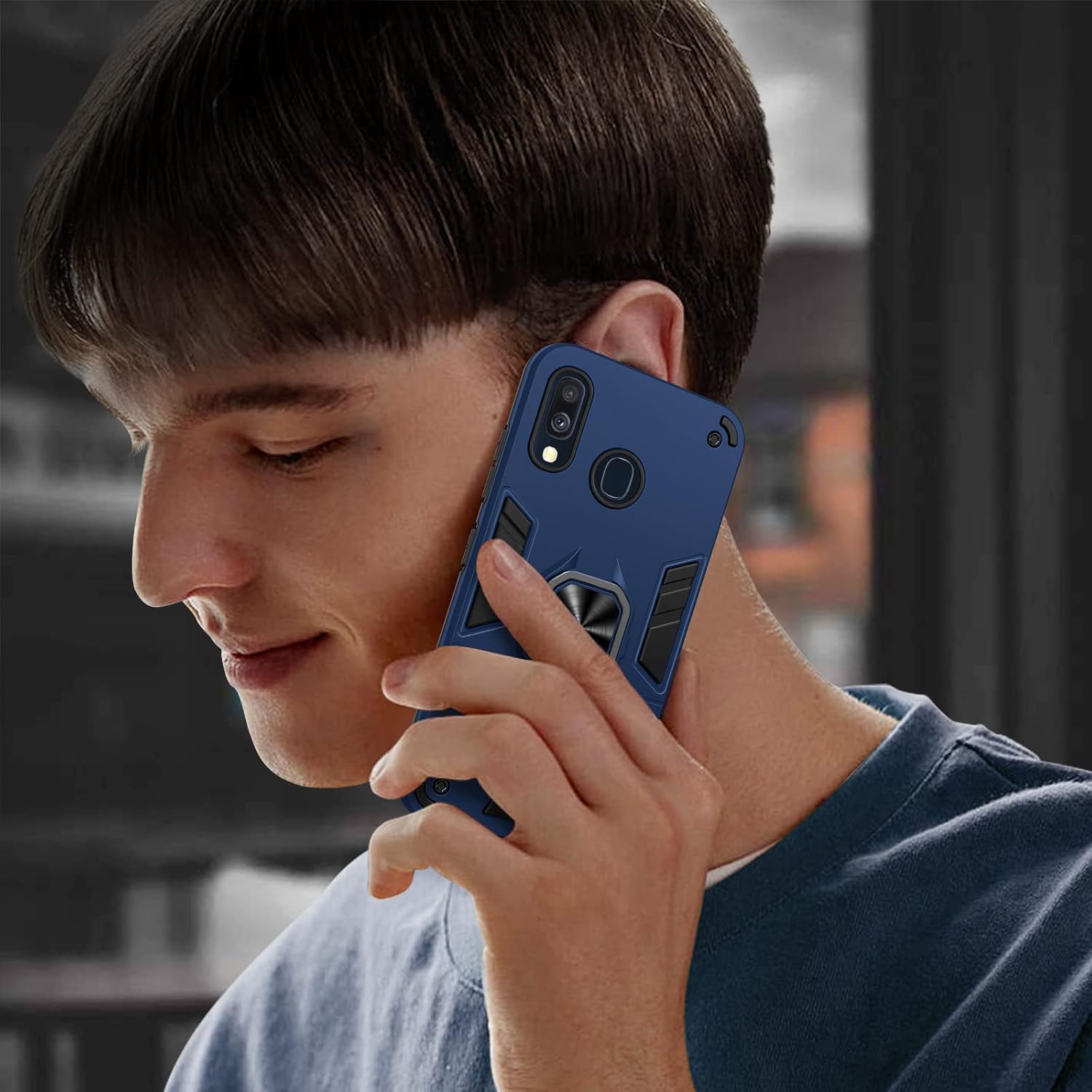 Thumbnail 6 de Btstring double-layer shockproof case for Samsung Galaxy A40 with screen protector and 360° metal ring stand (Blue)