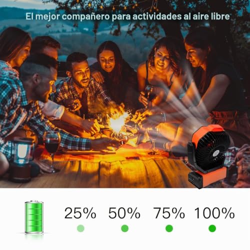 Detalle de ELZO Camping Ventilador 20000mAh: ventilación portátil con luz, mando y gancho para exterior