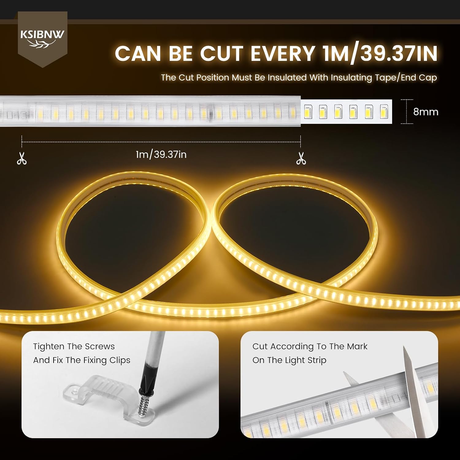 Detalle de KSIBNW 10M LED Strip Light – Waterproof Outdoor Neon Rope Light, 220–240V, Cool White