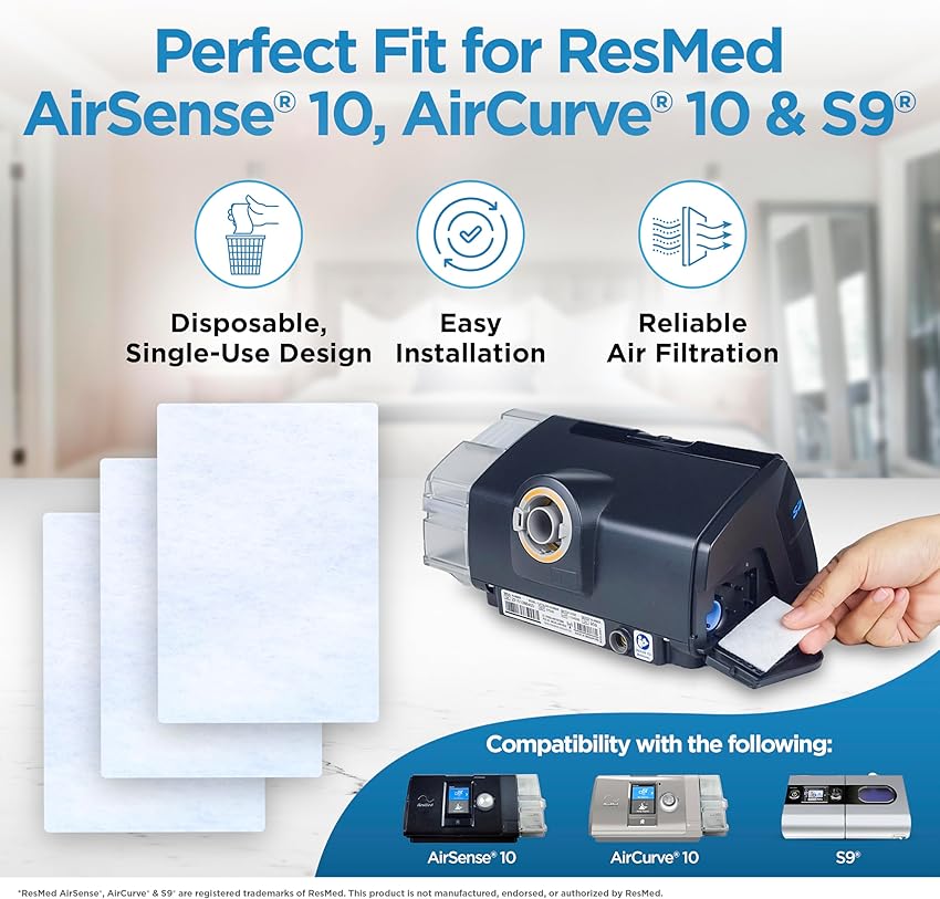 Detalle 2 de resplabs CPAP Filters 60 Pack for ResMed AirSense 10 💤