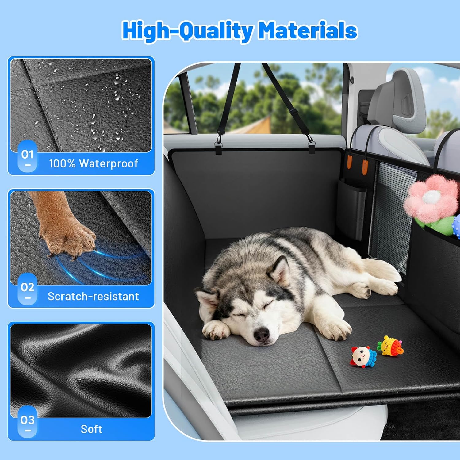 Detalle de Dog Car Seat Cover, 2025 PU Hard Bottom Hammock for Car – Heavy-Duty Back Seat Extender for Pets