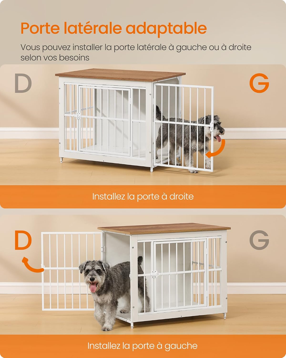 Detalle de Feandrea Meuble Cage pour Chien – Table d’appoint 2 en 1, fond plein, 80x55x64 cm, pour chiens jusqu’à 20 kg