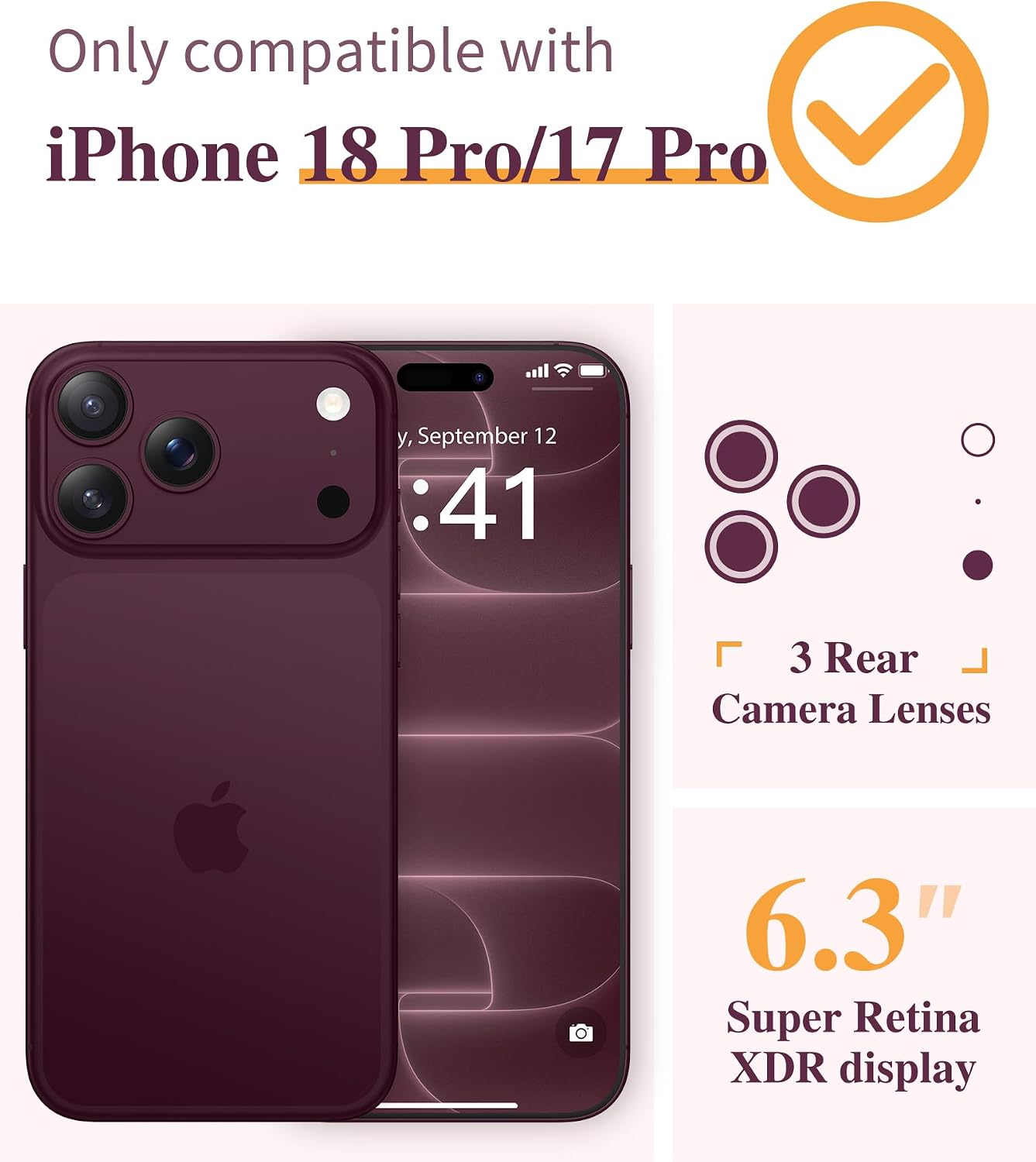 Detalle de GVIEWIN Floral Clear Case for iPhone 18 Pro/17 Pro, Slim with Screen and Camera Protection