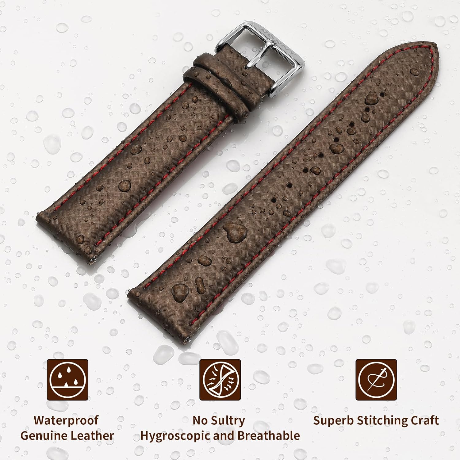 Thumbnail 1 de BERNY Quick Release Echtleder Uhrenarmband mit Rastermuster – Schnellwechsel, 20 mm & 22 mm
