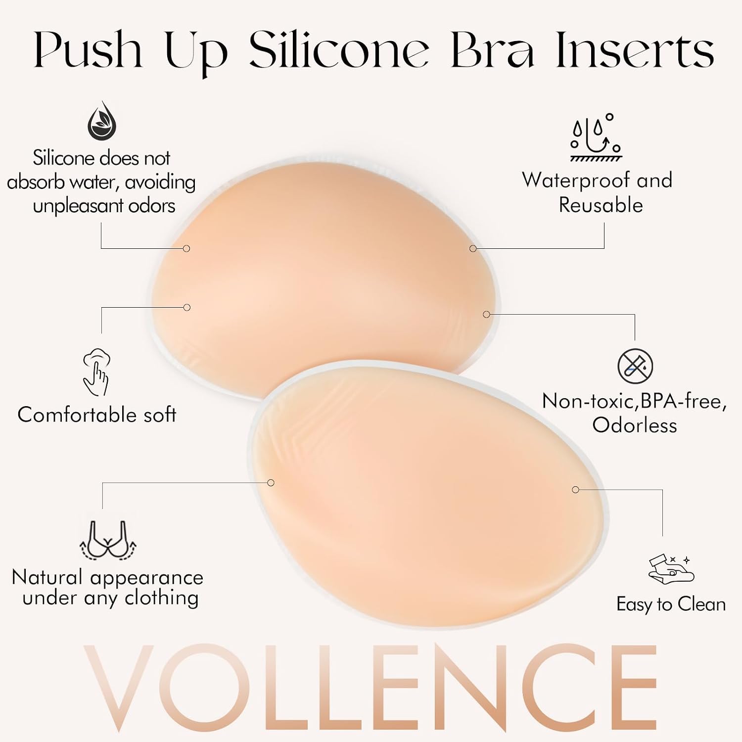 Detalle de Vollence Silicone Bra Inserts – Push Up Enhancers for Natural Curves