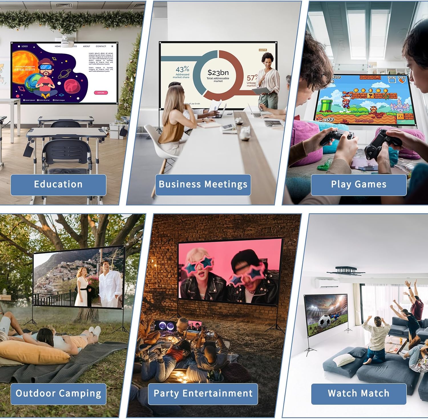 Thumbnail 6 de VISULAPEX 100-Inch Projector Screen with Stand (16:9, 4K HD) — Portable Foldable Movie Screen for Indoor/Outdoor