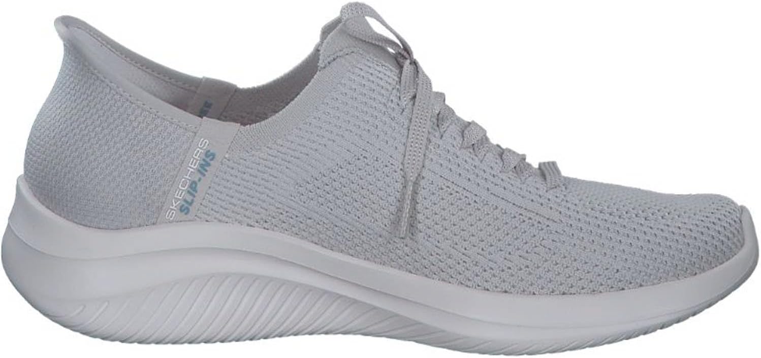 Detalle de Skechers Mujer Ultra Flex 3.0 Elevated Motion Slip-In – Light Gray Knit/Trim