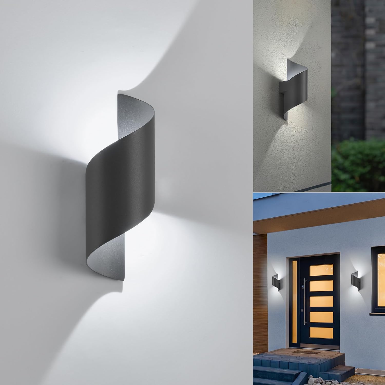 Detalle de LED Wandleuchte Innen/Außen 10 W IP65 – S-förmig, 6000 K kaltweiß, 28 × 10 cm, Aluminium, 600 lm