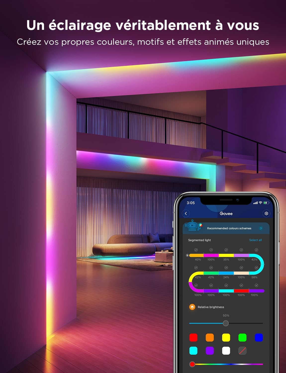 Thumbnail 4 de Govee Ruban LED 5M RGBIC – Ruban LED connecté à segments, contrôle DIY et musique