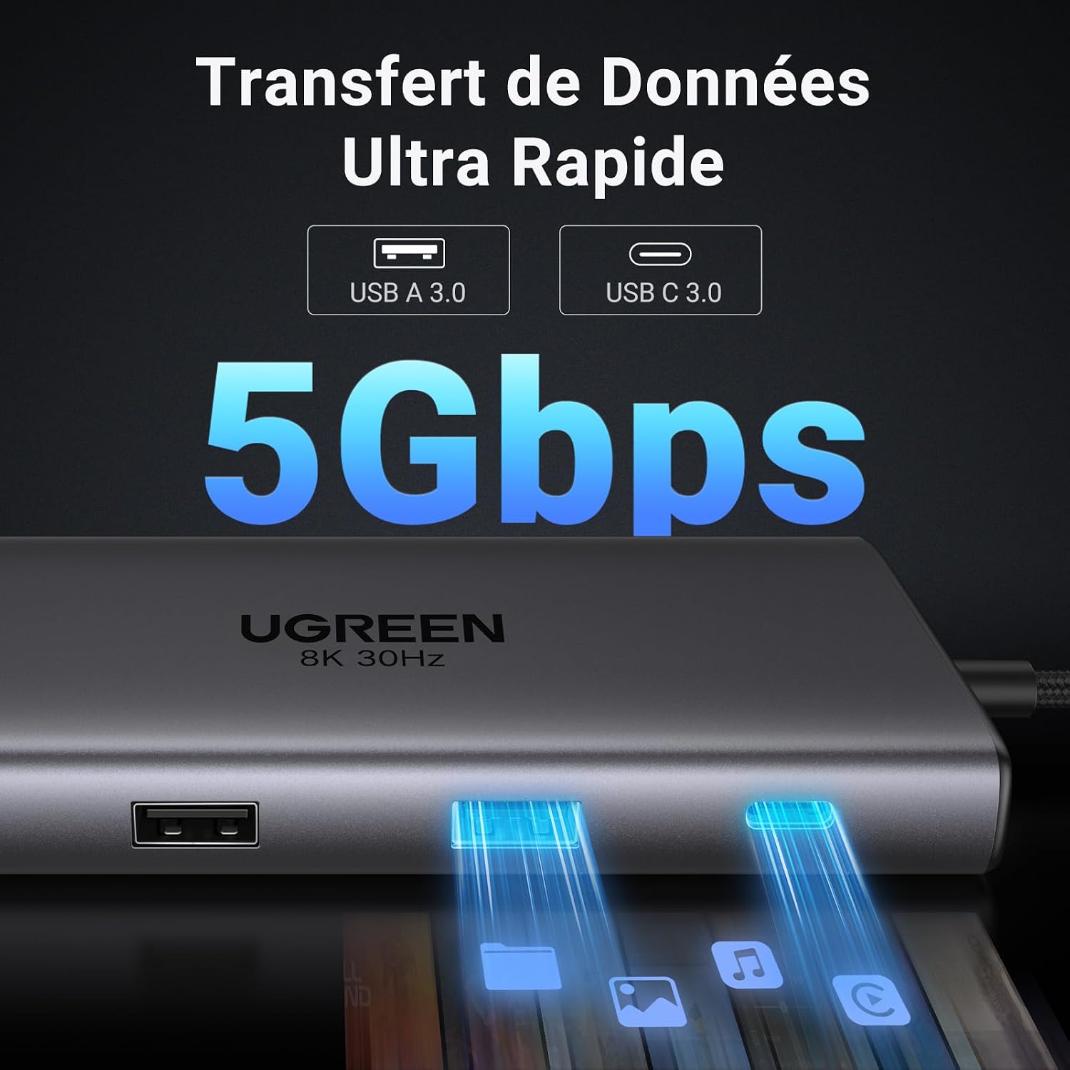 Detalle de UGREEN Revodok Pro 210: Docking Station USB-C 10 en 1, Double HDMI