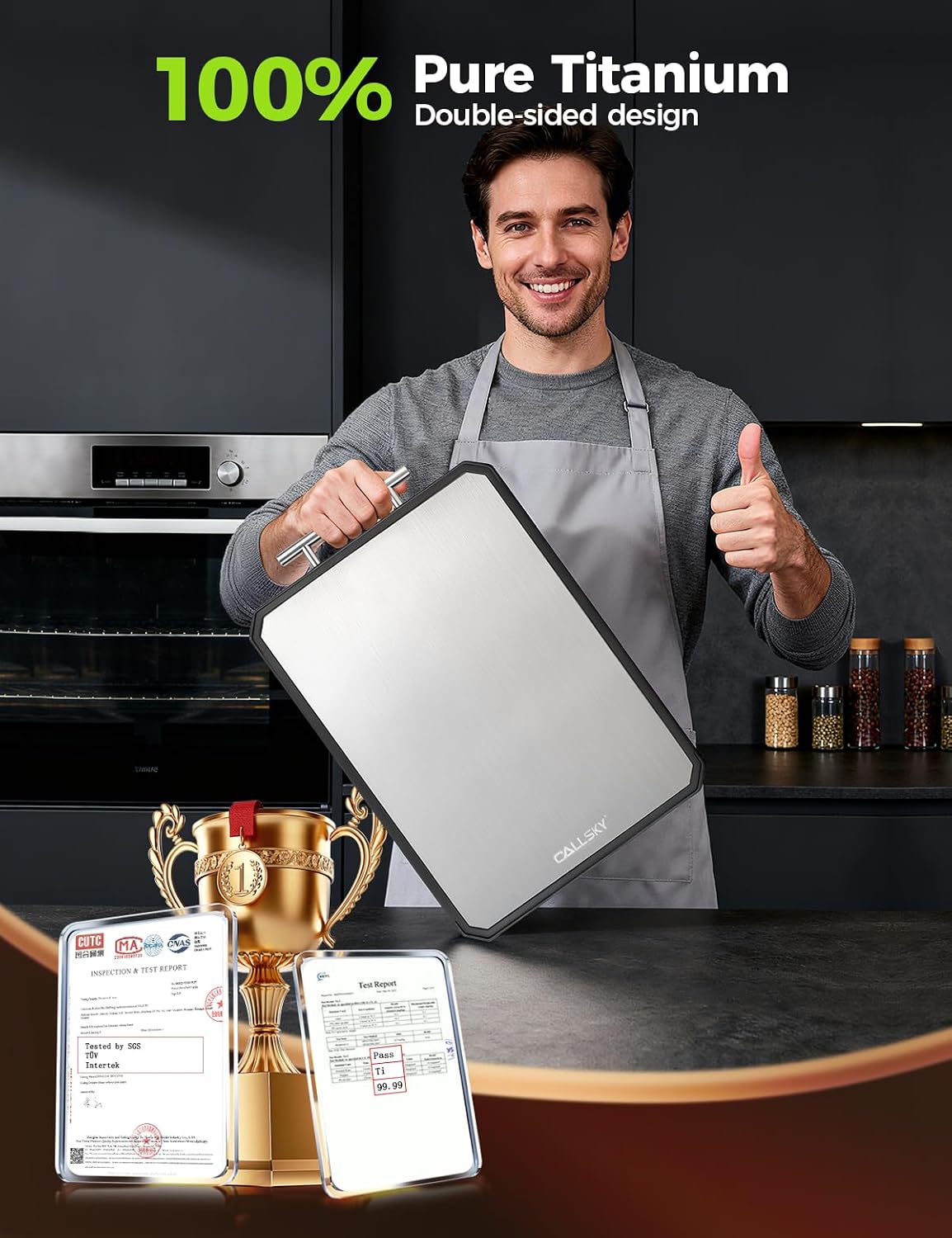 Thumbnail 6 de Titanium Cutting Board 16.3×11” — Double‑Sided 🍽