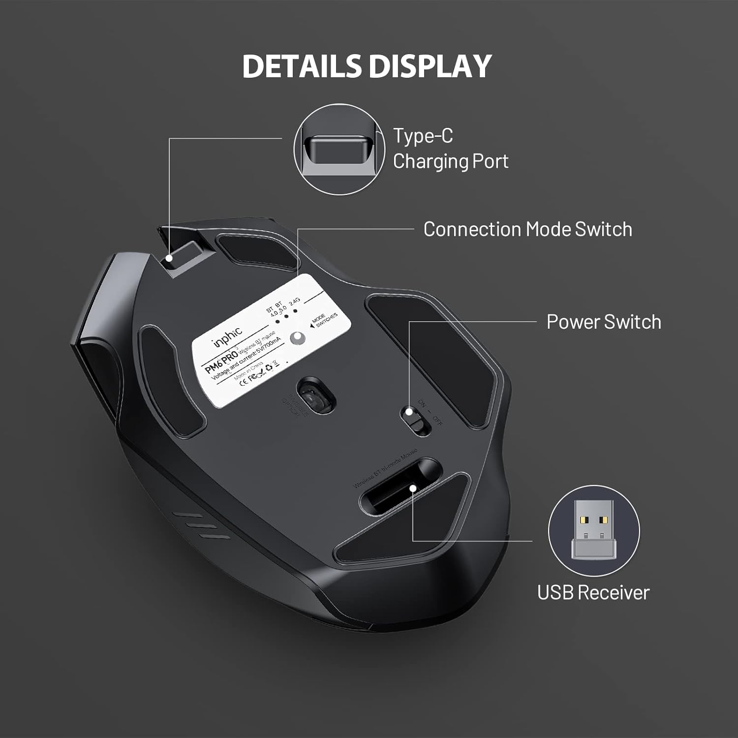 Thumbnail 5 de INPHIC Bluetooth Mouse 1600 DPI ergonomic portable mouse