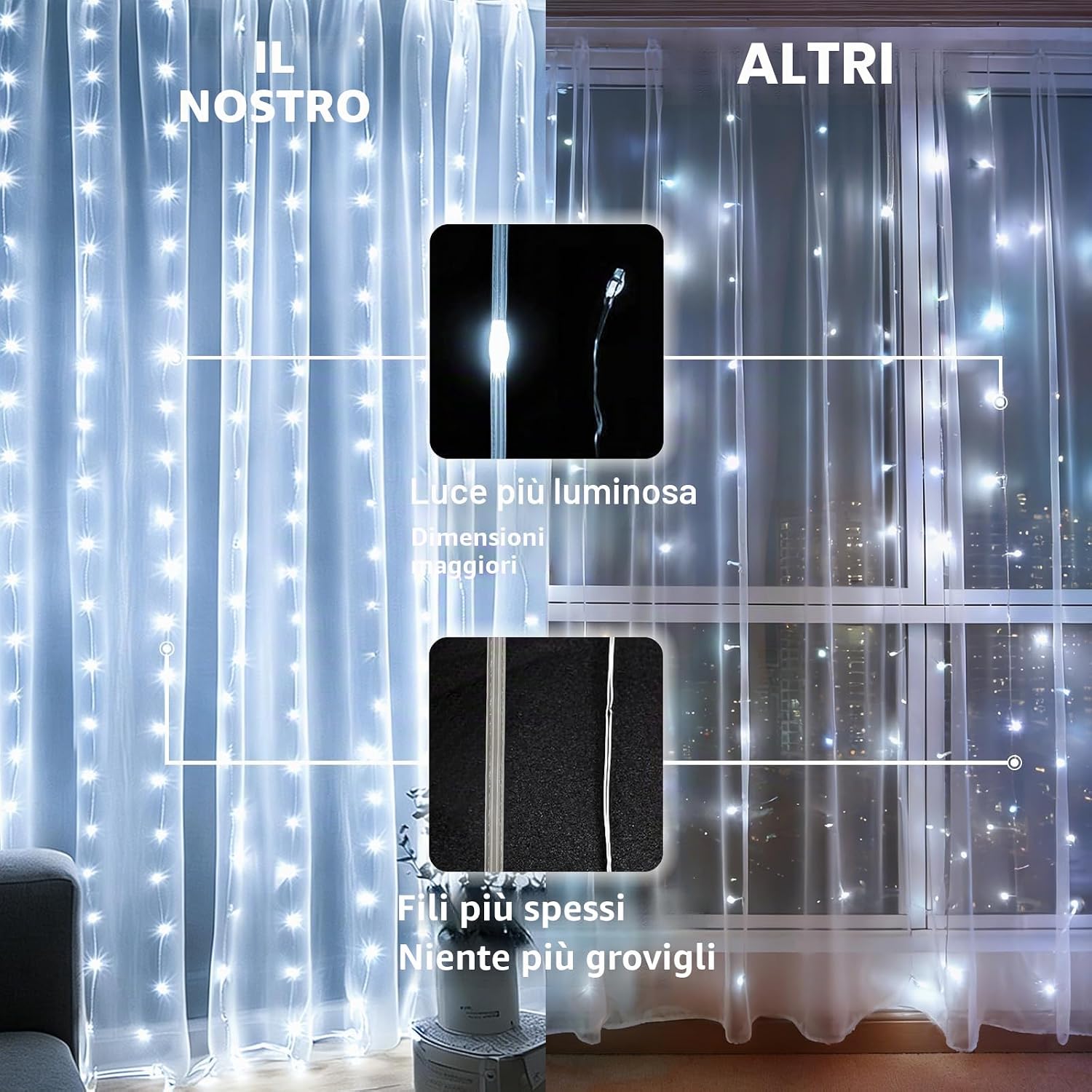 Detalle de GCMacau Ghirlanda di luci a energia solare 6x3 m, 600 LED IP65 con 8 modalità, memoria e timer