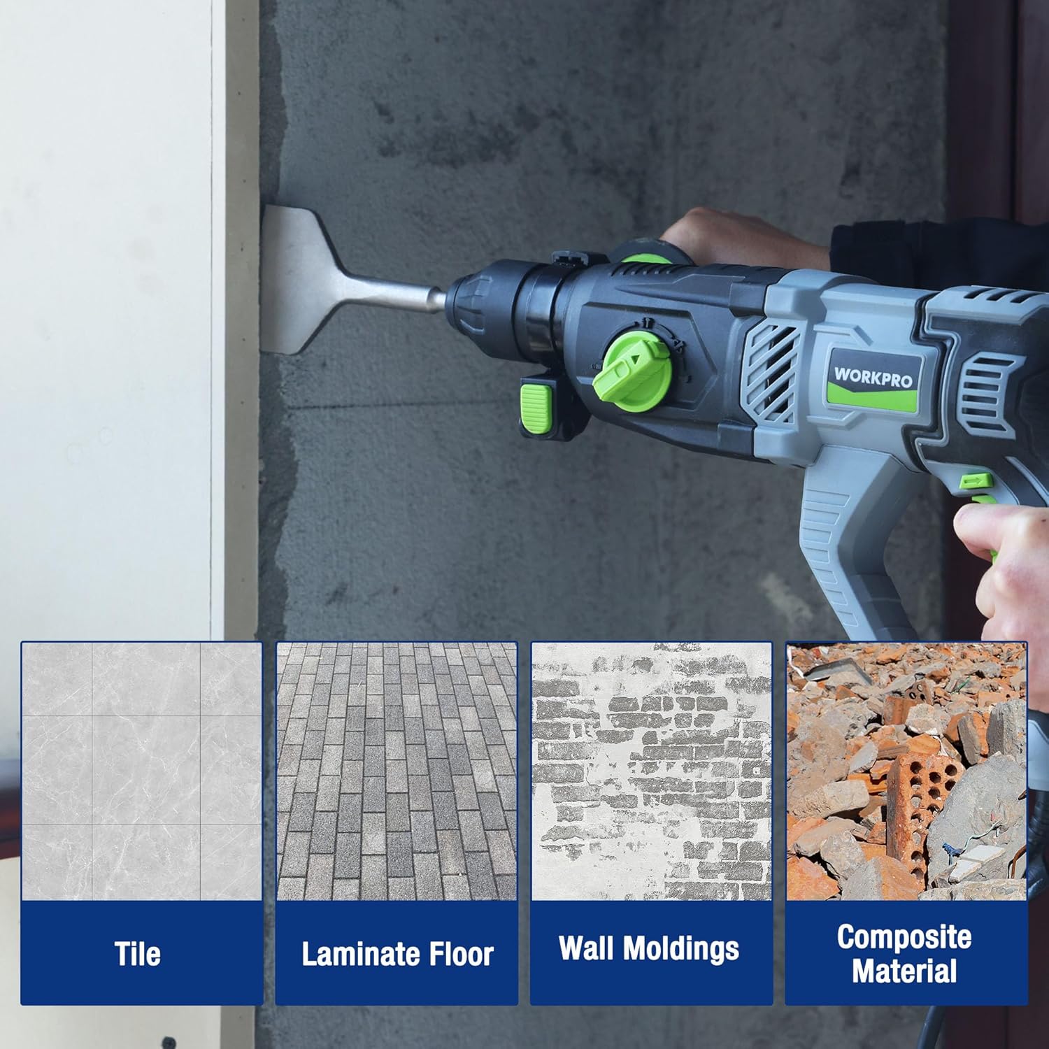Thumbnail 6 de WORKPRO Scalpello SDS Plus per Piastrelle 165x75 mm – Punta piatta professionale per pavimenti e rivestimenti