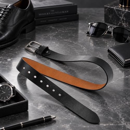 Detalle 1 de VRLEGEND Ceinture homme en cuir véritable noire, 120 cm, largeur 3,8 cm