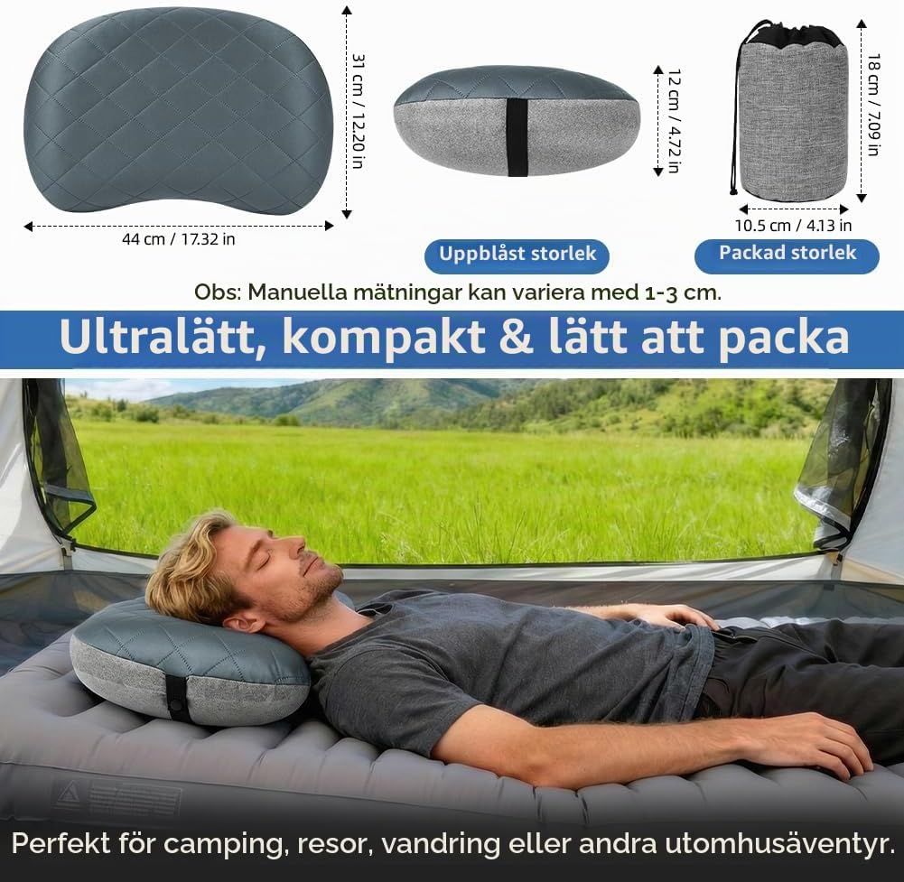 Detalle 2 de Beugo BT-AP03 uppblåsbar campingkudde med avtagbart överdrag, cirka 200 g