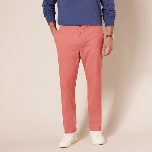 Detalle de Amazon Essentials Pantalones Informales de Estilo Chino, Elásticos y de Corte Ajustado para Hombre – Rojo Frambuesa (34W/32L)