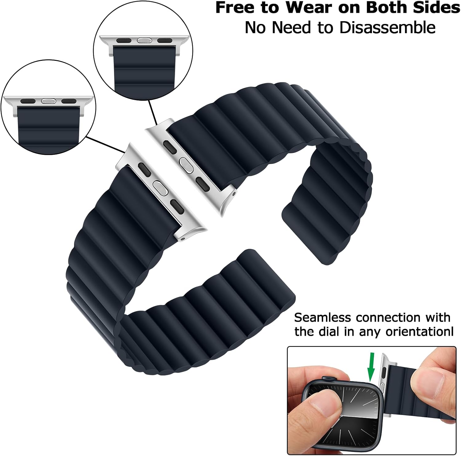 Thumbnail 1 de Tasikar Magnetic Straps for Apple Watch (Navy Blue) Silicone Band with Magnetic Closure – 49mm/46mm/45mm/44mm/42mm compatible