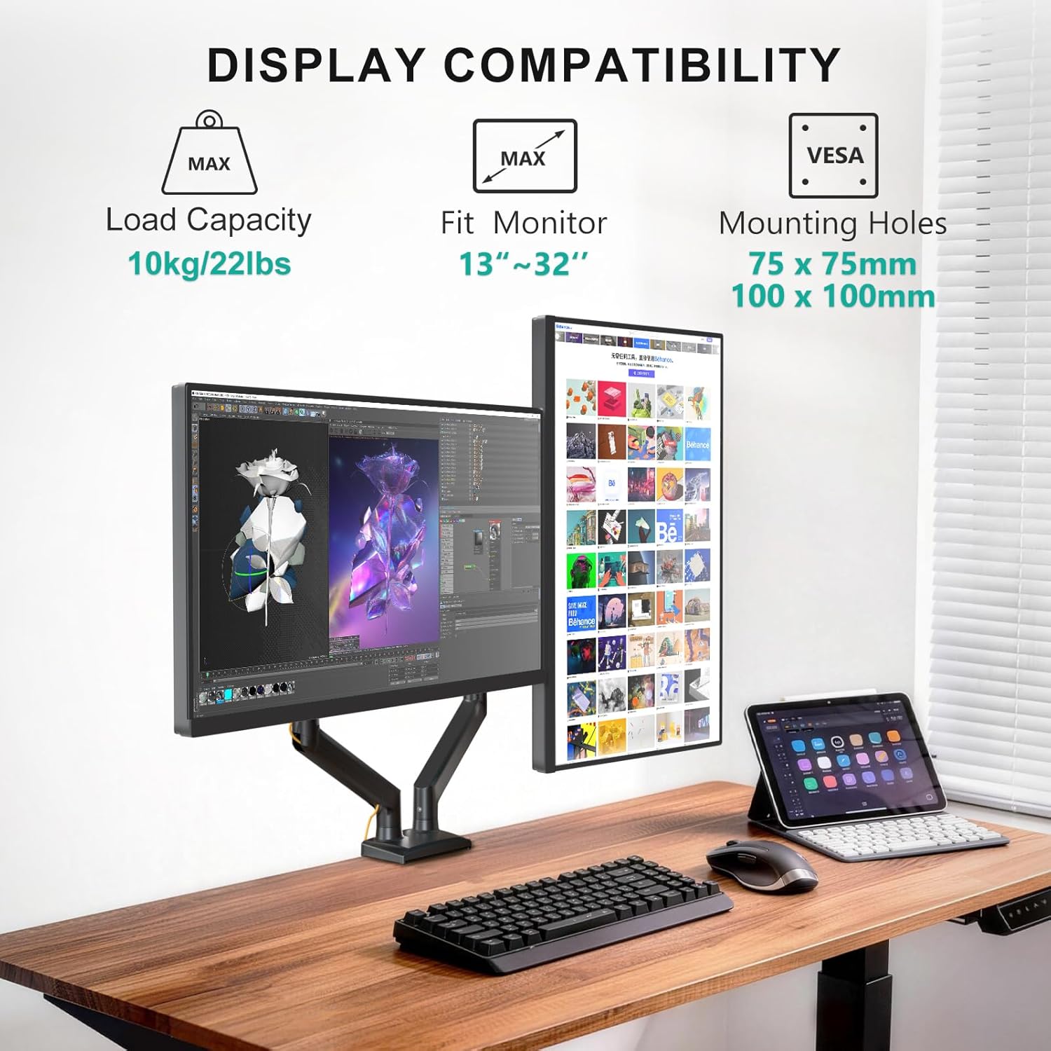 Detalle 2 de WALI GSMP002N Dual Monitor Stand 19.3in extension