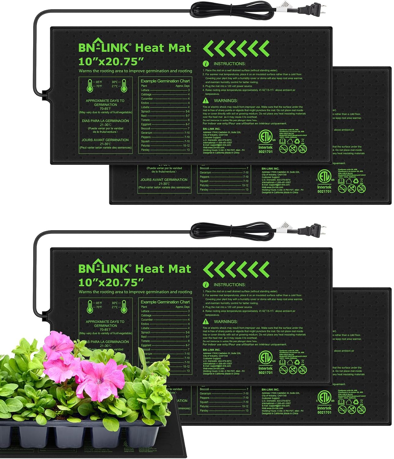 Detalle de BN-LINK CP-C93 4PACK Seedling Heat Mats, Waterproof, 10" x 20.75", 4-Pack