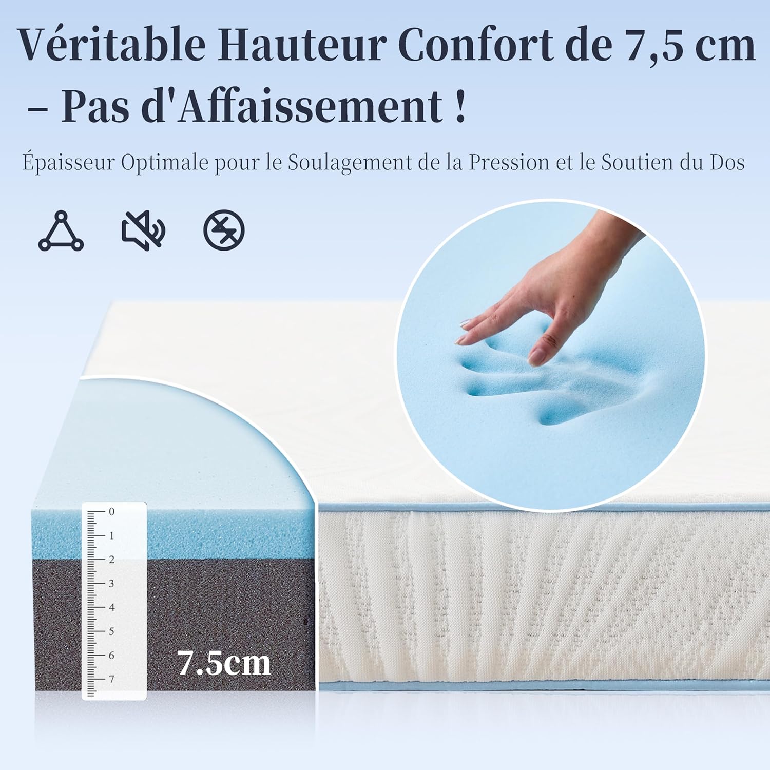 Thumbnail 1 de Solviente Topper 160x200 cm H3–7,5 cm Memory Foam & Kaltschaum – rutschfest, abnehmbarer Bezug, Oeko-TEX