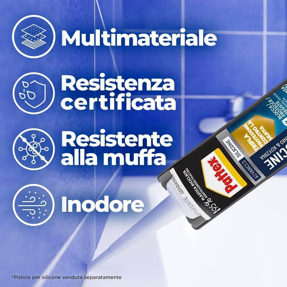 Thumbnail 2 de PATTEX Bagni&Cucine Premium Silicone Trasparente: sigillante multimateriale anti muffa da 280 ml