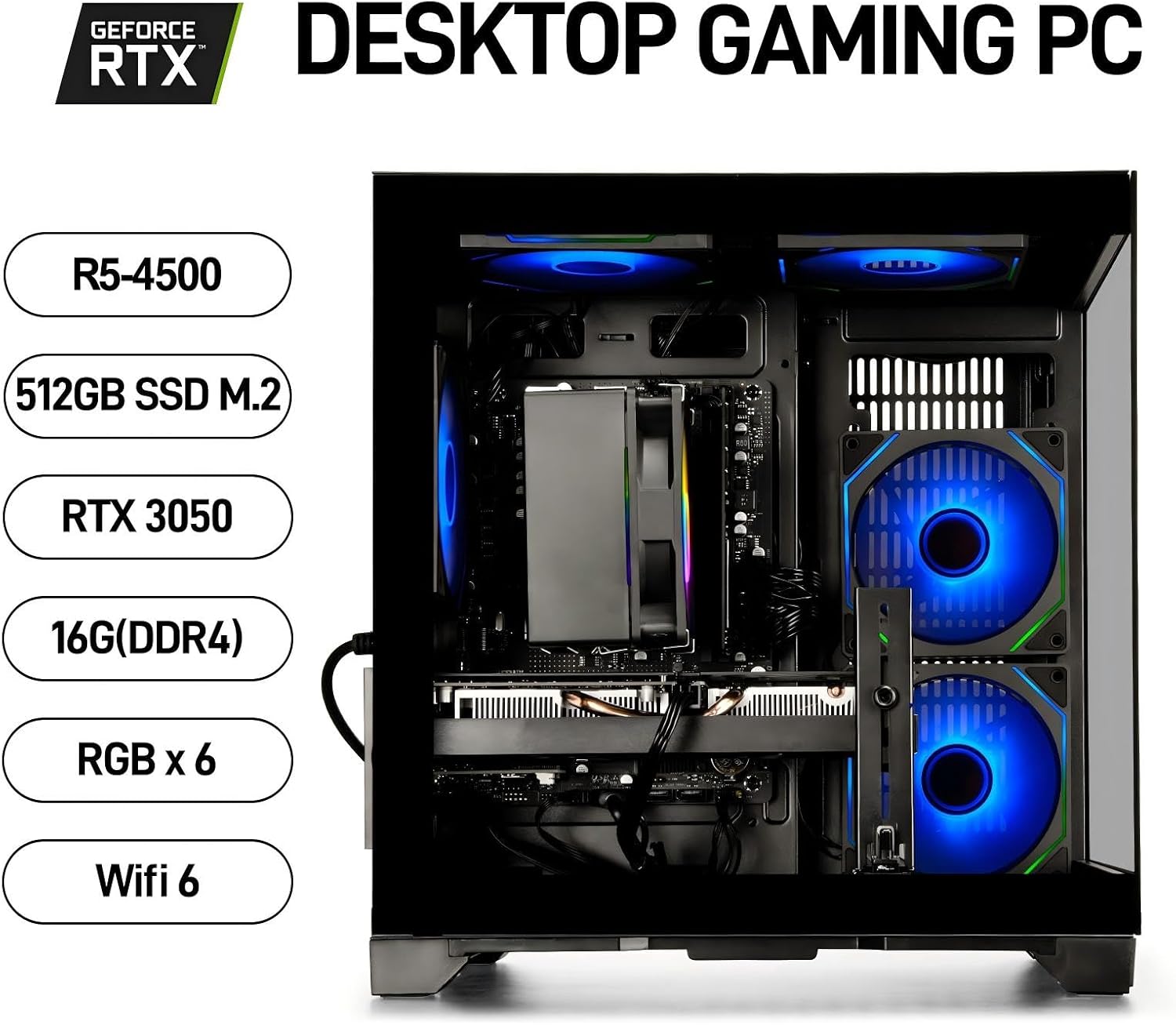Detalle 2 de WIWB Gaming Desktop PC with Ryzen 5 4500 and GeForce RTX 3050