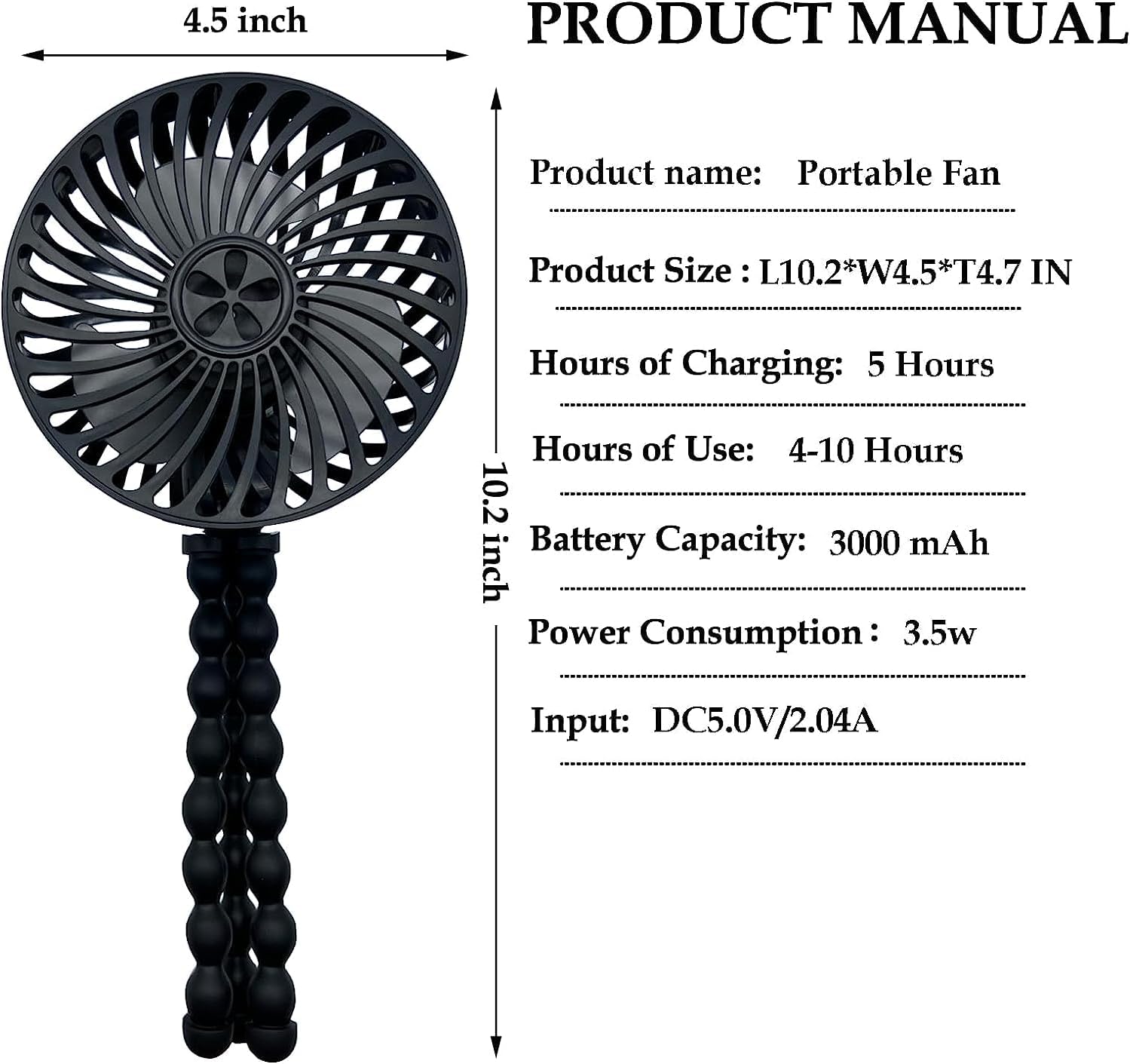 Thumbnail 1 de Stroller Fan: Portable, Clip-On Personal Fan with Flexible Tripod (Black)