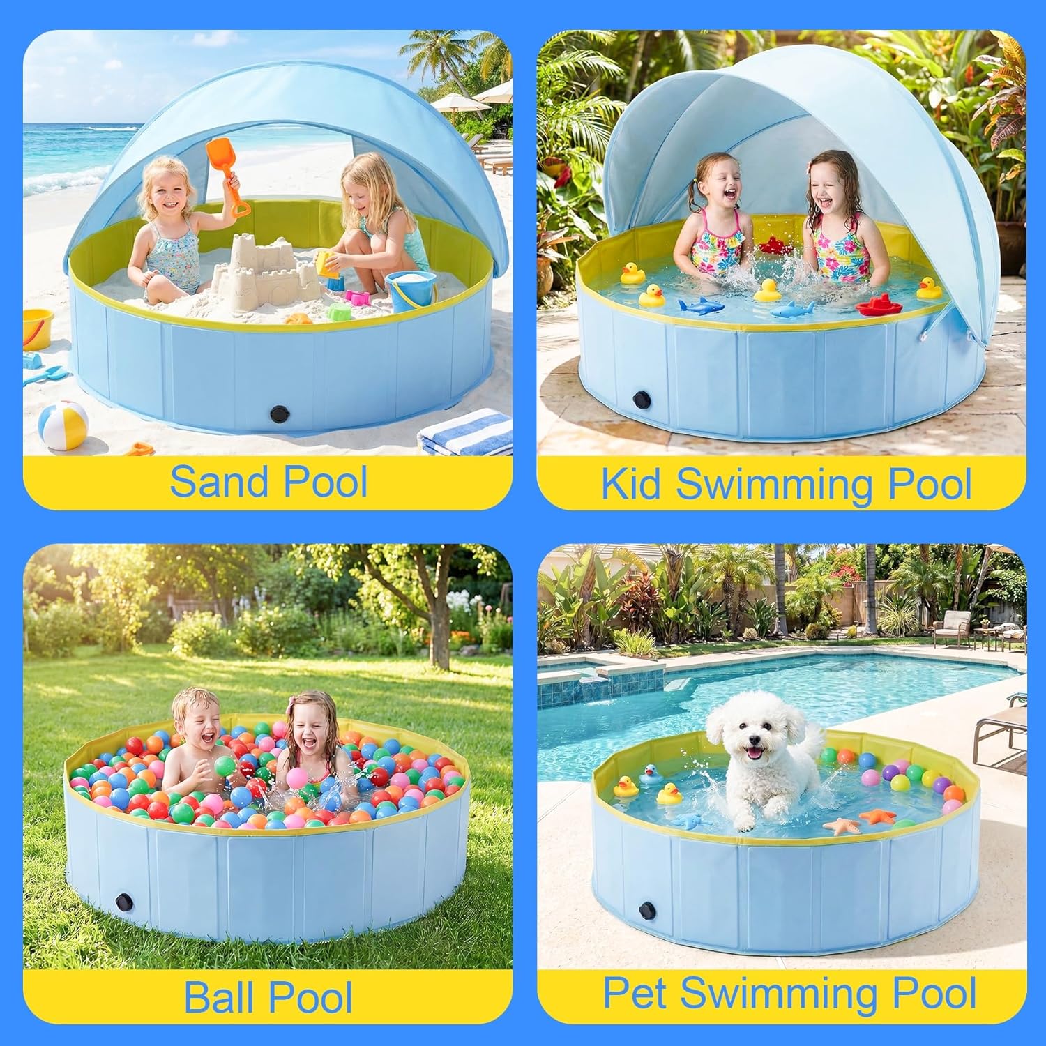 Detalle 2 de Kiddie Pool with Canopy: Large 63in Foldable Pool with Detachable UPF 50+ Sunshade