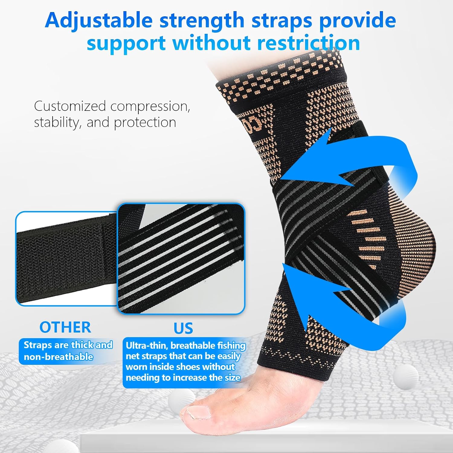 Detalle de LISEPWU Copper Ankle Brace, 2-Pack, Size L with Adjustable Straps