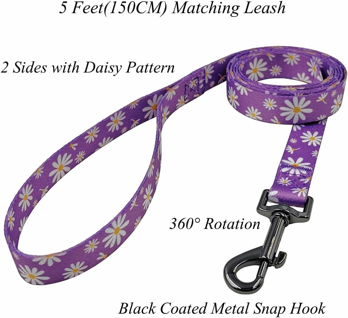 Thumbnail 4 de Olahibi Dog Collar and Leash Combo Set – Floral Purple Daisy (XS)