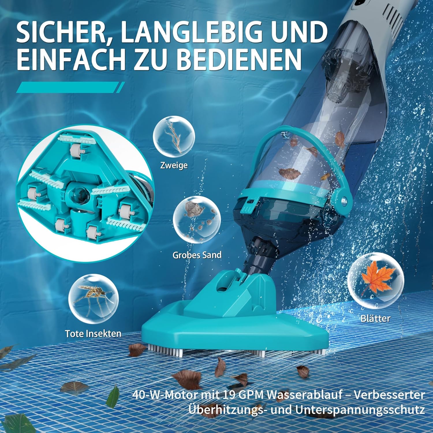 Thumbnail 1 de FOTING Poolsauger Akku – kabelloser Bodensauger mit 4200 L/H, 60 Minuten Laufzeit