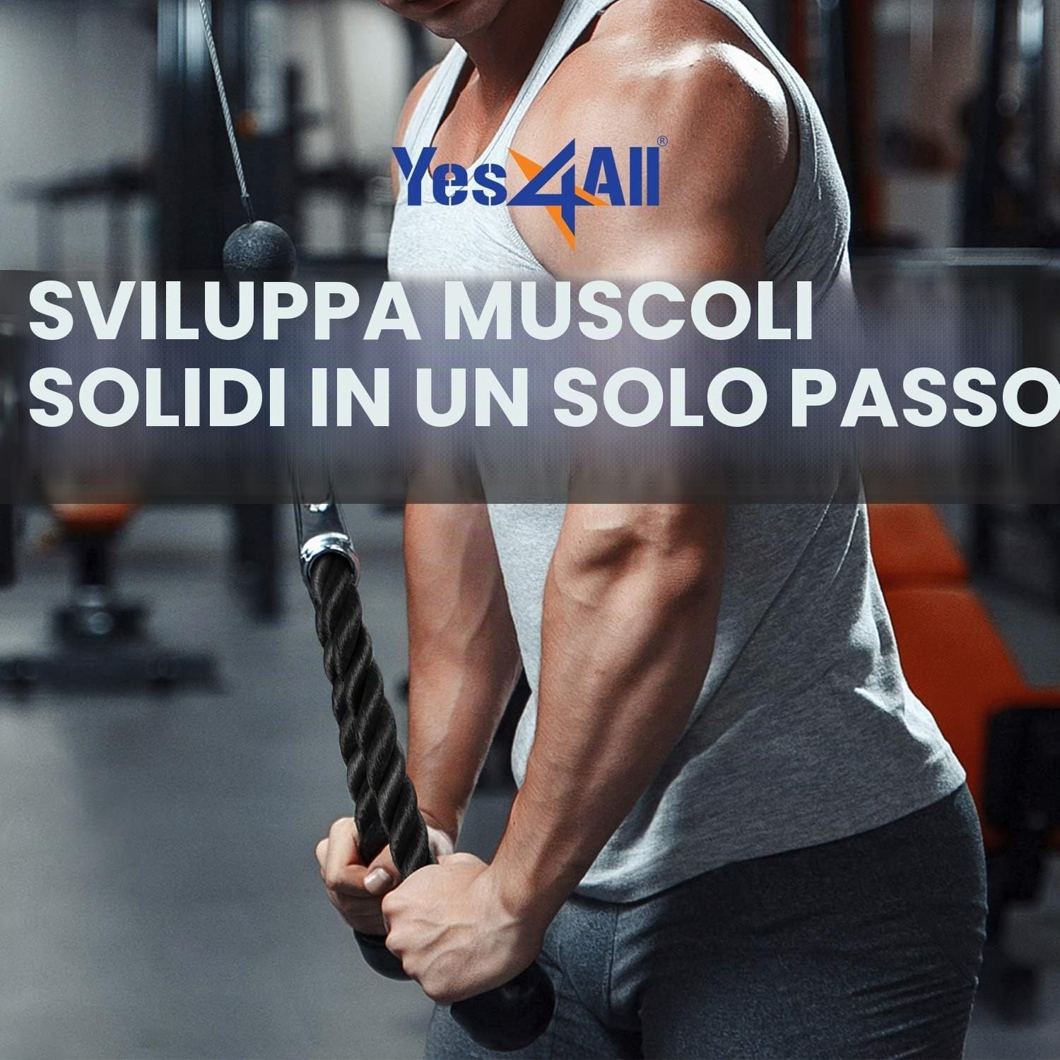 Detalle 2 de Yes4All cavo di collegamento per tricipiti con pulegge (68,6 & 91,4 cm) e moschettone in acciaio