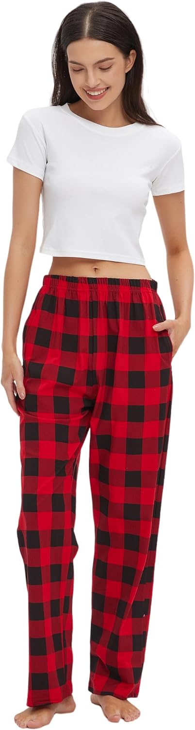 Detalle de Mancru Women's Pyjama Bottoms – Comfortable Cotton Plaid Lounge Pants